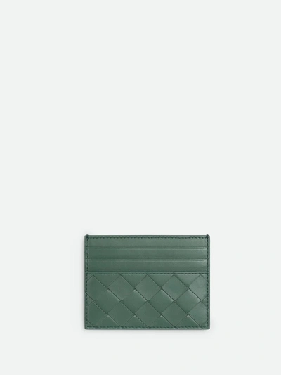 Bottega Veneta Aloe-gold Intrecciato Leather Card Holder In Green