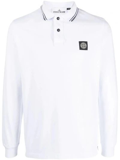 Stone Island Logo-patch Cotton Polo Shirt In White