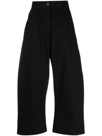 Studio Nicholson Wide Leg Cropped Cotton Trousers In Black
