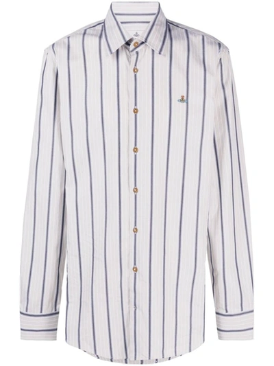 Vivienne Westwood Orb Logo-embroidered Striped Cotton Shirt In Green