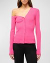 Staud Craftsman One Shoulder Ribbed Cardigan In Punch