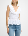 Veronica Beard Evra Shirred Cotton-blend Poplin Top In White
