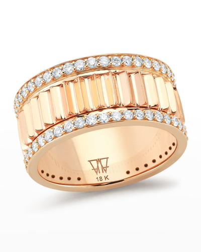 Walters Faith Rose Gold Diamond 10mm Fluted Band Ring In 40 White