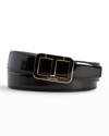 TOM FORD MEN'S GLOSSY PATENT LEATHER T-BUCKLE BELT