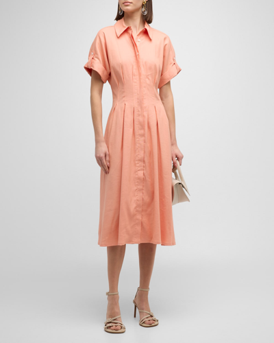Veronica Beard Adavi Waisted Button-front Midi Dress In Coral