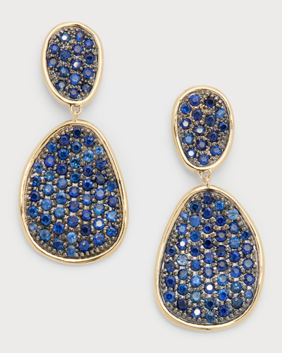 Marco Bicego Lunaria Blue Sapphire Pave Two-drop Earrings In 05 Yellow Gold