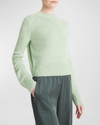 Vince Plush Silk Knit Crew Sweater In White Lime