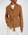 Weekend Max Mara Artur Belted Button-down Suede Jacket In Earth