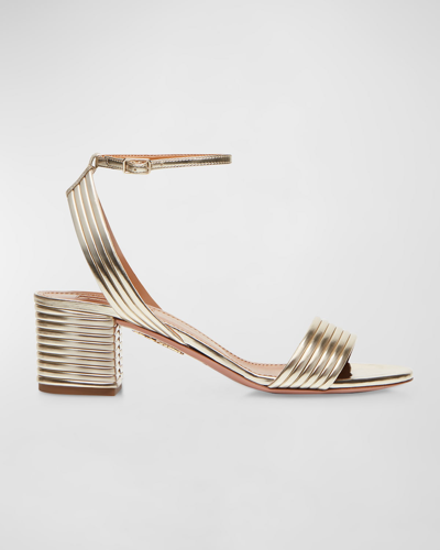 AQUAZZURA SUNDANCE METALLIC ANKLE-STRAP SANDALS