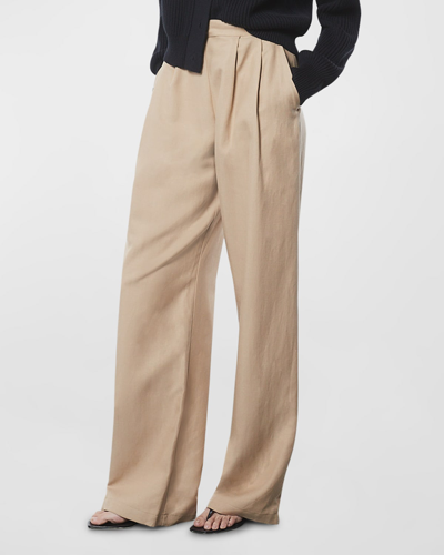 Enza Costa Pleated Twill High-rise Straight-leg Pants In Brown
