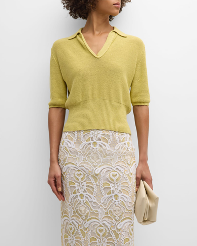 Fabiana Filippi Short-sleeve Sequin Knit Polo In Pistacchio