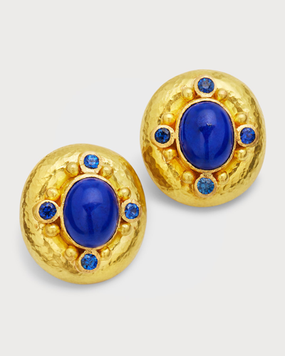 Elizabeth Locke 19k Lapis, Blue Sapphire And Gold Dot Earrings, 20x18mm In 05 Yellow Gold