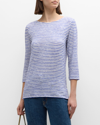 Majestic Striped 3/4-sleeve Stretch Linen Tee In Klein
