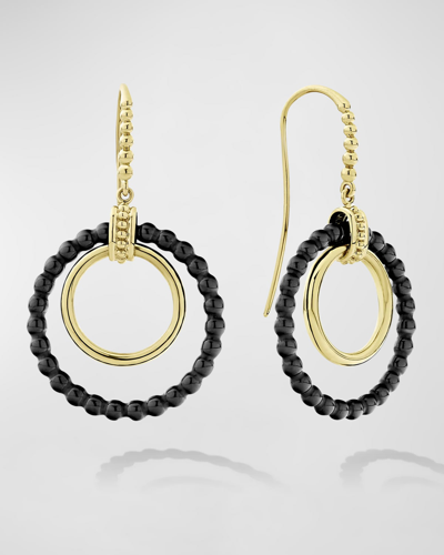 Lagos 18k 2-circle Chandelier Earrings W/ Black Ceramic