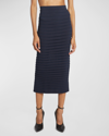 ALAÏA STRETCH PANELLED RIBBED KNIT MIDI PENCIL SKIRT