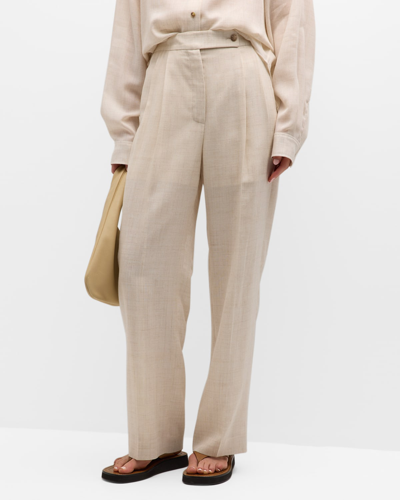 Le17septembre Pleated Linen Trousers In Beige