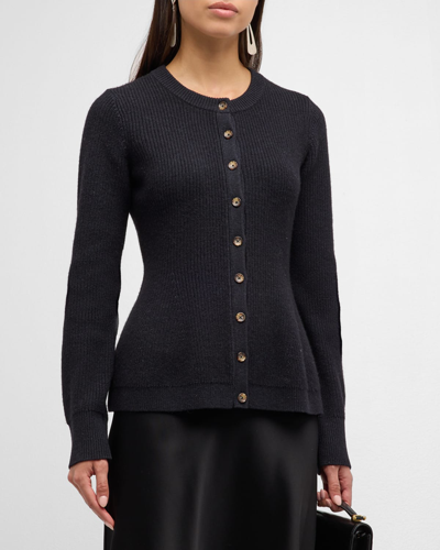 La Ligne Cashmere Wool Ribbed Flare Cardigan In Navy