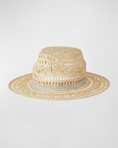 Maison Michel Kyra Cannage Straw Fedora With Striped Band In Natural