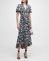 Cinq À Sept Peeta Graphic Floral-print Midi Dress In Navyivory