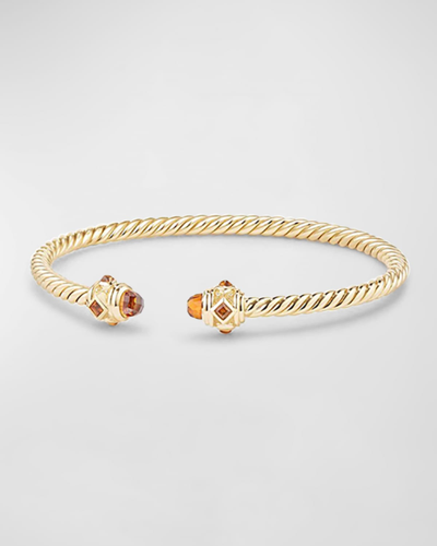 David Yurman 18k Gold Renaissance Cablespira Bangle Bracelet W/ Sapphires In Madeira Citrine
