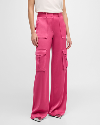 Veronica Beard Saul Silk Cargo Pants In Hibiscus