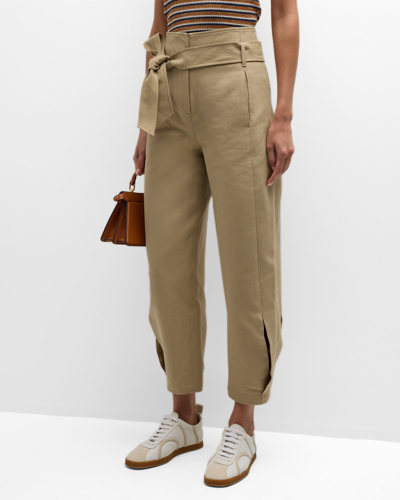 Recto Curved High-rise Twill Trousers In Light Khaki