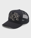 Amiri Black Staggered Logo Trucker Cap In Blackalabaster