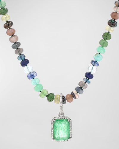 Sheryl Lowe Emerald And Diamond Pendant On Montecito Nights Beaded Necklace, 30"l In 20 Green