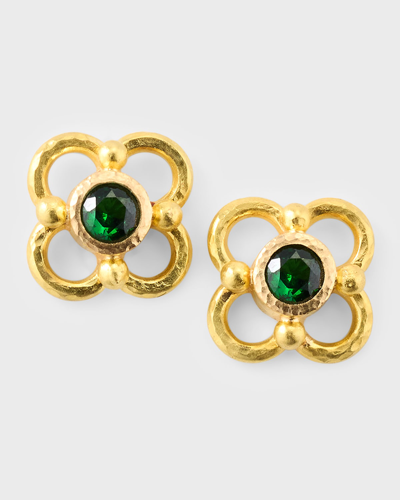 Elizabeth Locke 19k Round Faceted Tsavorite Stud Earrings With Arches In 05 Yellow Gold