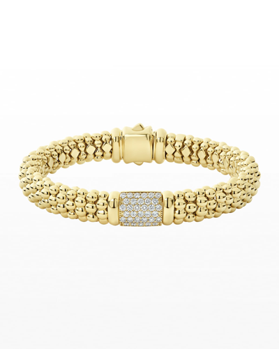 Lagos 18k Caviar Gold Diamond Rope Bracelet - 9mm In 40 White