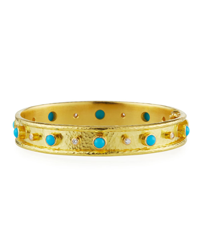 Elizabeth Locke 19k Sleeping Beauty Turquoise & Diamond Bangle In 05 Yellow Gold