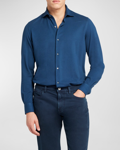 Loro Piana Men's Andrew Pique Sport Shirt In Eclipse Dyed