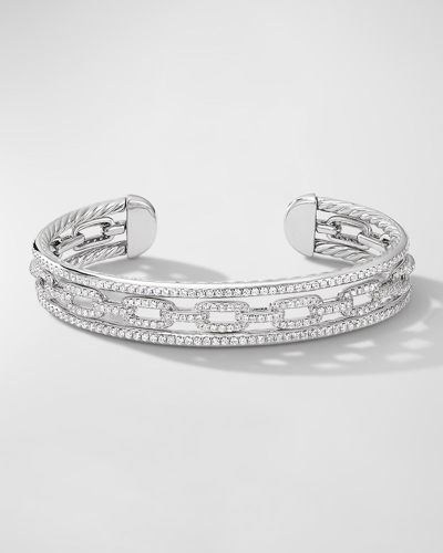 David Yurman Stax 18k White Gold Diamond 3-row Bracelet In 40 White