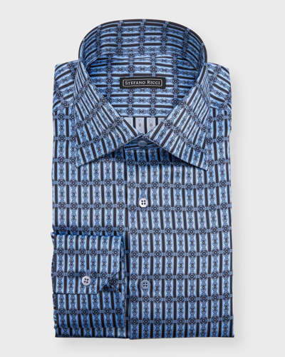 Stefano Ricci Men's Silk Geometric-print Sport Shirt In Blue