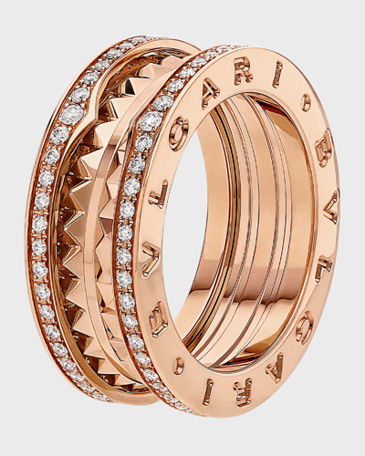 Bvlgari B. Zero1 Rock Studded Diamond Pave Ring, Eu 55 / Us 7.25 In 15 Rose Gold