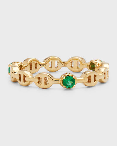 Hoorsenbuhs 18k Gold Emerald Micro Tri-link Ii Ring In 40 White