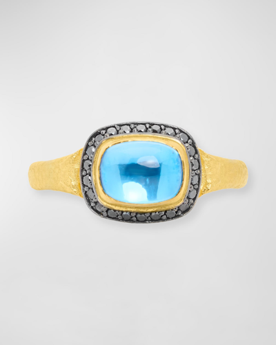 Konstantino 18k Black Diamond Swiss Blue Topaz Ring In Gold