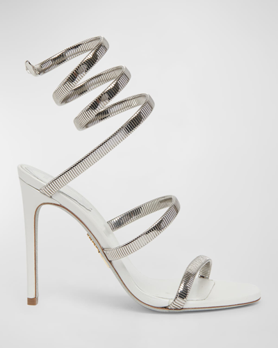 René Caovilla Juniper Metallic Snake-wrap Stiletto Sandals In White