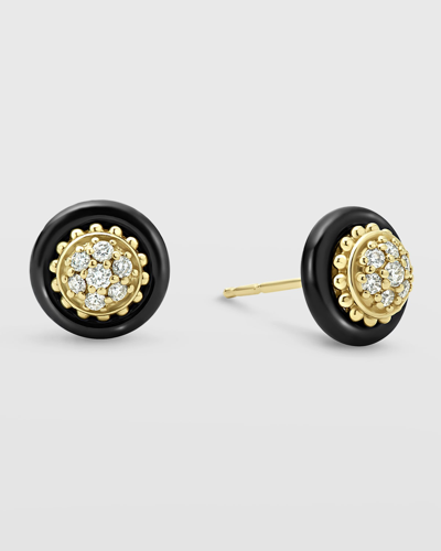 Lagos 18k Gold And Black Caviar Diamond 9mm Stud Earrings In 40 White