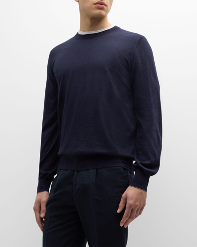 Brunello Cucinelli Men's Wool-cashmere Crewneck Jumper In Navy