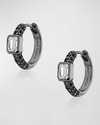 Sheryl Lowe 3-row Black Diamond Huggie Earrings With White Topaz In Metallic