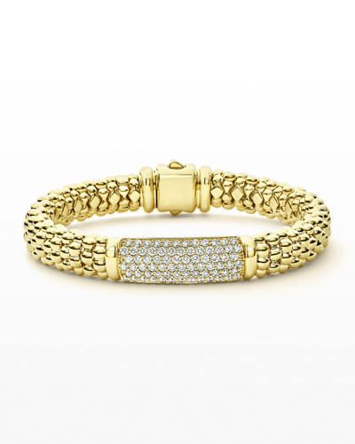 Lagos 18k Caviar Gold Rope Bracelet W/ 25mm Diamond Plate In 40 White