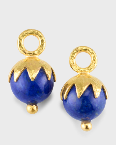 Elizabeth Locke 19k Round 10mm Lapis Earring Pendants With Eggplant Cap And Gold Dots In 05 Yellow Gold