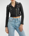 Lamarque Ciara Cropped Leather Moto Jacket In Black