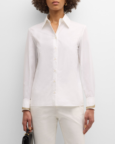 Fabiana Filippi Embroidered Button-down Cotton Poplin Shirt In White