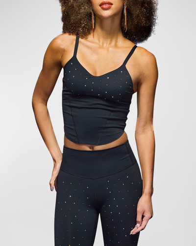 Terez Rainbow Gemstone On Black Action Corset Crop Tank