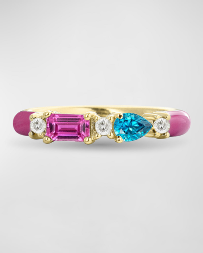 Stevie Wren 14k Yellow Gold Sapphire & Diamond Enamel Ring In Pink