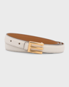 Etro E-monogram Reversible Leather & Brass Skinny Belt In W1889 Bianco Latt