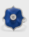 BAYCO PLATINUM, BLUE CERAMIC AND ROUND DIAMOND RING