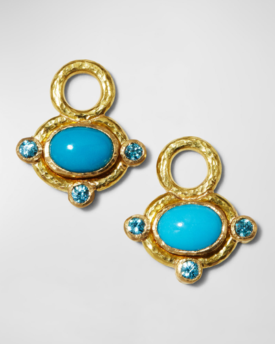 Elizabeth Locke 19k Cabochon Turquoise Earring Pendants In 05 Yellow Gold